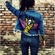 Campera Jean Azul Mujer Rolling Stones Voodoo Lounge Tour 