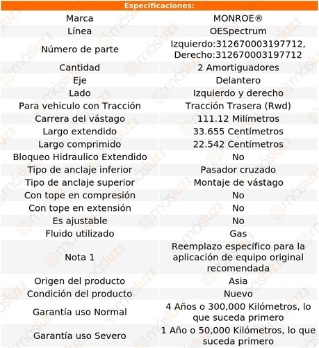 Kit 2 Amortiguadores Del Gas Oespectrum S15 Jimmy Rwd 83/91 Foto 3