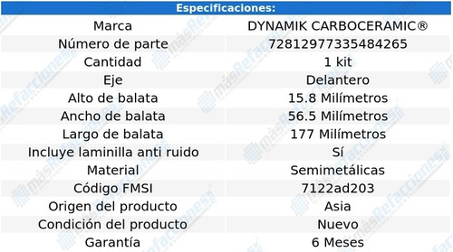 Balatas Semimetalicas Delanteras Eagle L6 4.0l 82-87 Dynamik Foto 3