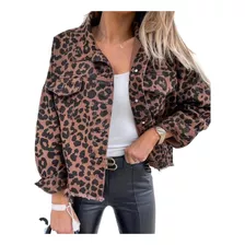 Chaqueta De Moda Mujer En Denim Con Estampado De Leopardo