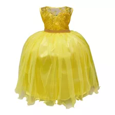 Vestido Amarelo Luxo Bela E A Fera Infantil Festa Princesa