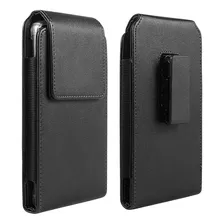 Funda Negra Cuero Pu Clip Cinturon Para Celular