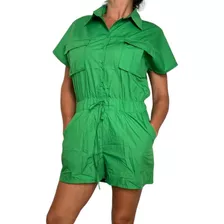 Mono Enterito Corto Mujer Moda Verde Verano Trabajo Formal