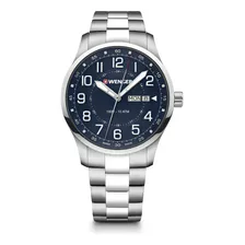 Relógio Masculino Suíço Wenger Attitude 42mm 01.1541.125 Cor Da Correia Prateado Cor Do Bisel Azul Cor Do Fundo Azul