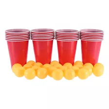 O Conjunto De Beer Pong Inclui 24 Copos Vermelhos E Bolas De