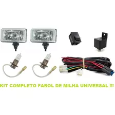 Kit Farol Milha Auxiliar Universal Retangular Lente De Vidro