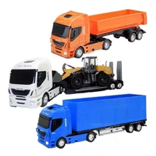 3 Caminhão Brinquedo - Baú Caçamba Plataforma C Carregadeira