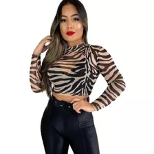 Cropped Tule Manga Longa Animal Zebra Plus Size Ct1