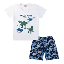 Conjunto Infantil Menino Verão Bebê Cretaceous Period Branco