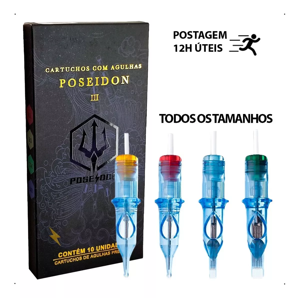 Cartucho Poseidon Tattoo Vários Tamanhos - Caixa 10 Unidades