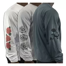 Kit 3 Camiseta Plus Size Gg Ao G8 Estampa Rosas Nas Mangas