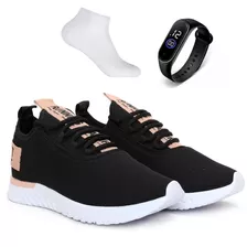 Tênis Feminino Academia Caminhada Meia E Relógio Bf Shoes