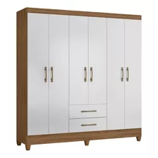 Guarda-roupa Moval Essencial Panamá Cor Natural/branco De Mdp Com 6 Portas De Dobradiças