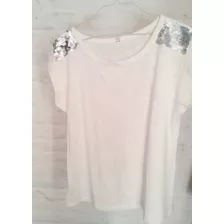 Remera De Mujer, Blanca Con Lentejuelas Nueva Talle M