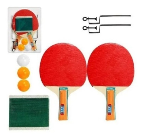 Kit Ping Pong C/ 2 Raquete 3 Bolinhas 1 Rede + Suporte Mesa