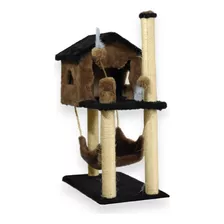 Casa Com Rede Arranhador Gatos Playground Brinquedos Sisal Cor Marrom-claro