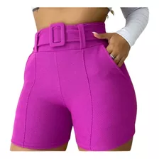 Short Feminino Cintura Alta Com Bolso E Cinto Embutido Pop