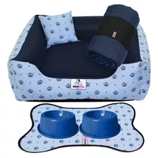 Kit Cama Caminha 4 Pçs Para Filhote Micro Pet 45x45 Cor Coroa Azul