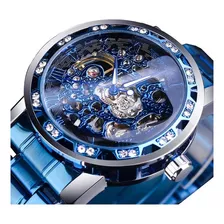 Relógio Automático De Luxo Impermeável Winner Masculino Cor Da Correia Blue/silver