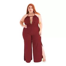 Macacão Pantalona Feminino Plus Size Decote Alças De Amarrar