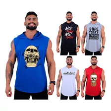 Kit 5 Regatas Longline Machão Touca Fitness Musculação Capuz