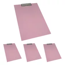 Kit 4 Prancheta A4 Colorida Mdf Oficio Prendedor Eficiente Cor Rosa