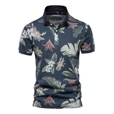 Camisa Polo Masculina Casual Com Estampa Floral Com Estampa