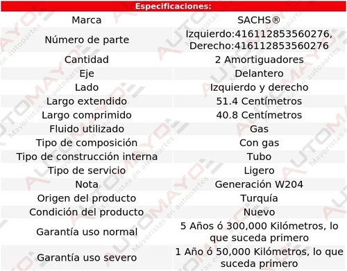 2-amortiguadores Gas Delanteros Mercedes-benz C250 12-14 Foto 2