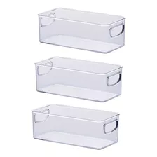 Kit 3 Organizadores Caixas Com Alça Transparente 23x11x8cm