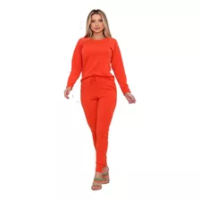 Conjunto Neoprene Moletinho Blusa Manga Longa Calça Moletom