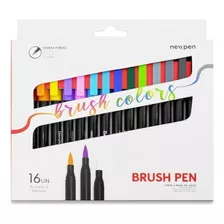 Canetinha Ponta Pincel Brush Pen 16 Cores 2-4mm Brush Colors