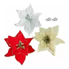 Pack X12 Flores Navideña Adorno De Navidad Decoracion Arbol