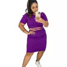 Conjunto Plus Size Malha Canelada Tam Unico Veste Até Tam 50