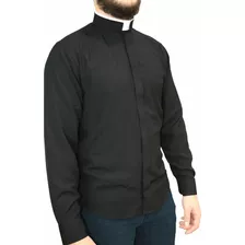 Camisa Para Padre Clerical Romana Manga Longa Tecido Algodão