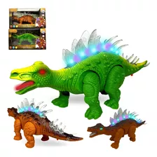 Dinossauro De Brinquedo Estegossauro Anda Emite Som Luz Led
