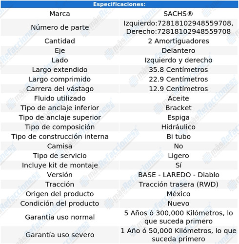 Par Amortiguadores Hid Del Caballero V6 3.3l 78 Al 79 Sachs Foto 2
