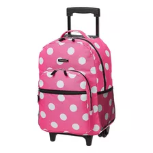 Mochila Escolar Con Ruedas Rockland Rosa Con Lunares