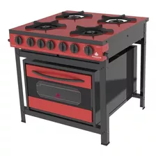 Fogão Industrial De Chão Progás Gourmet Prge-402 F A Gás 4 Queimadores Vermelho Porta Com Visor 110l