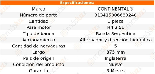 Banda 875 Mm Acc 9-2x H4 2.5l 05/06 Continental Alt, D/h Foto 8