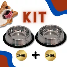 Comedouro Bebedouro Inox Tigela Cachorro Gato Coelho Kit 2un