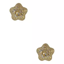 Aretes Broquel Oro 14k Flor Con Zirconia Stellina Bebés Color Dorado