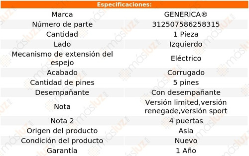 Espejo Izq Elect Corrug C/desemp 5 Pines Jeep Liberty 02/07 Foto 2