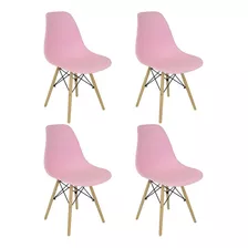 Kit 4 Cadeiras Charles Eames Eiffel Wood Design Varias Cores Cor Da Estrutura Da Cadeira $$$ Cor Do Assento Rosa Desenho Do Tecido -