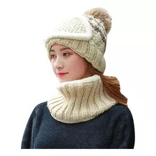 Gorro De Lana Tejido Con Pompón Para Mujer En Forma De Bufan