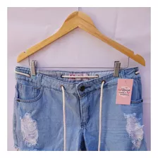 Shorts Jeans Feminino Com Cintinho Em Corda - Tamanho 48