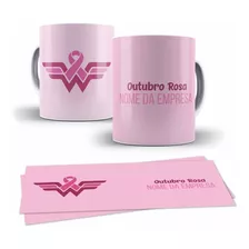 Caneca Porcelana Outubro Rosa Estampado Com Nome Da Empresa