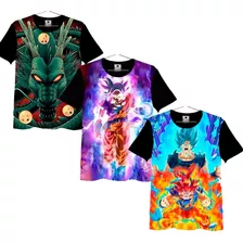 Kit 3 Camisa Camiseta Full Anime Infantil Dragon Ball Z Goku