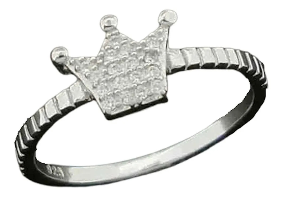 Anillo Plata 925 Cubic Zircon Corona Mpave Escrita Color Plateado Talle 9 Usa (20 Arg)