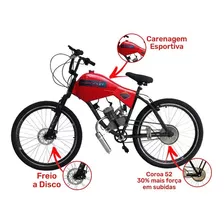 Bicicleta Motorizada 80cc Coroa 52 Fr/susp - Carenada Cor Vermelho Ferrari