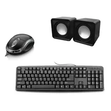 Kit Combo Teclado Negro Español + Parlantes + Mouse Usb Pc